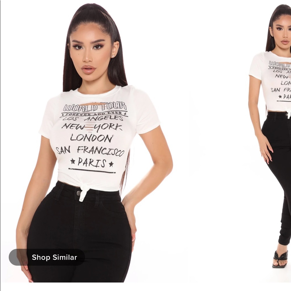 Fashion Nova Small World Tour Distressed top - off white